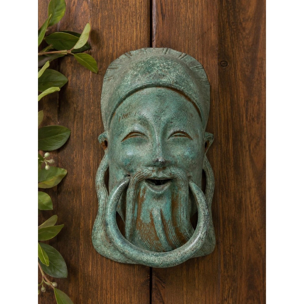 ANTIQUE CHINESE MAN WITH FU MANCHU MUSTACHE SOLID BRONZE DOOR KNOCKER 6"